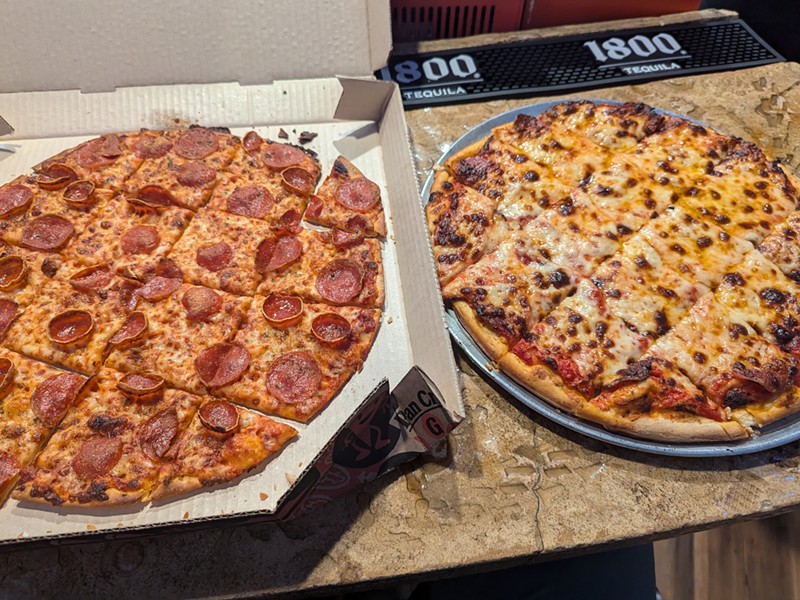 Pizza Hut's new tavern-style pie (left) next to one from Da Sauce.