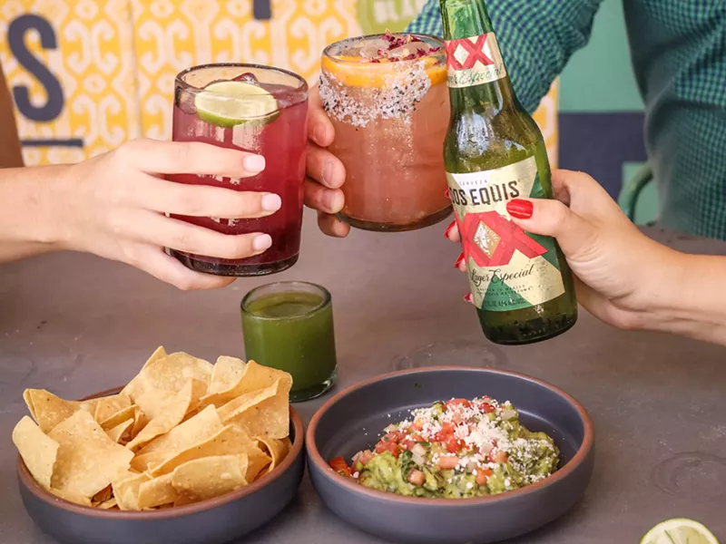Image: beer, margaritas, guacamole and chips