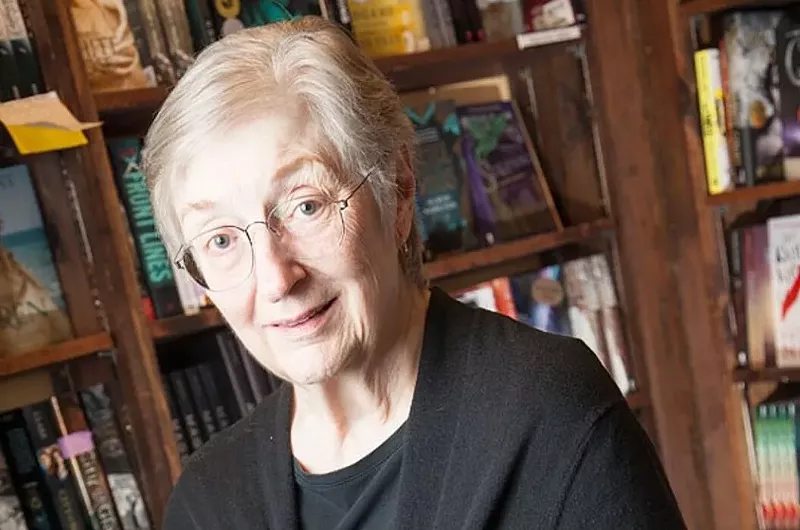 Image: Joyce Meskis in the beloved 16th Street Tattered Cover in 2016.