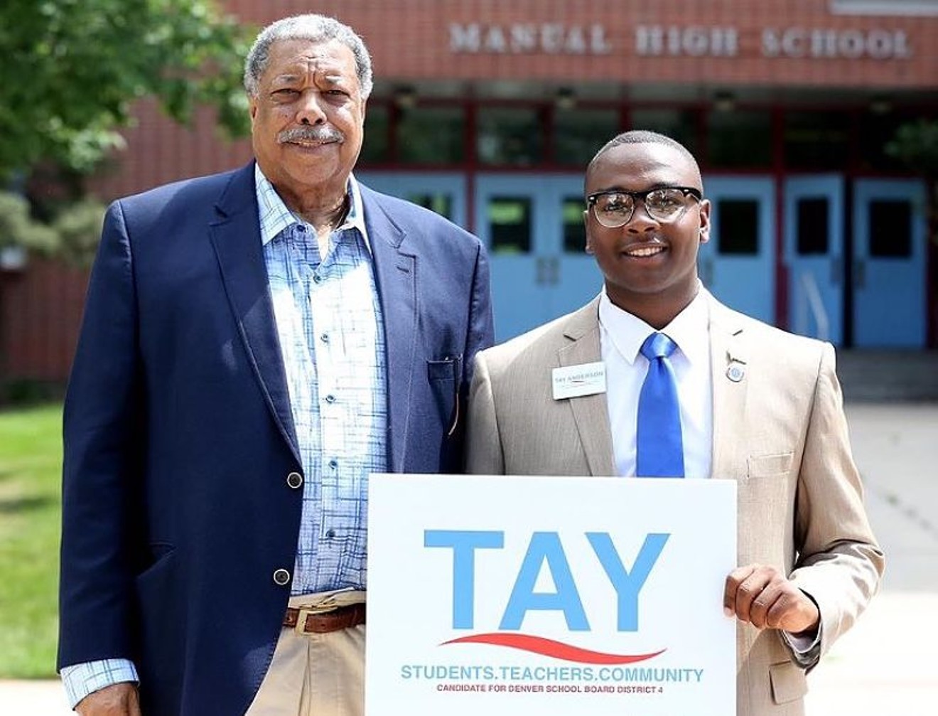 Tay Anderson with Mayor Wellington Webb, who endorsed him in his 2017 school-board run.