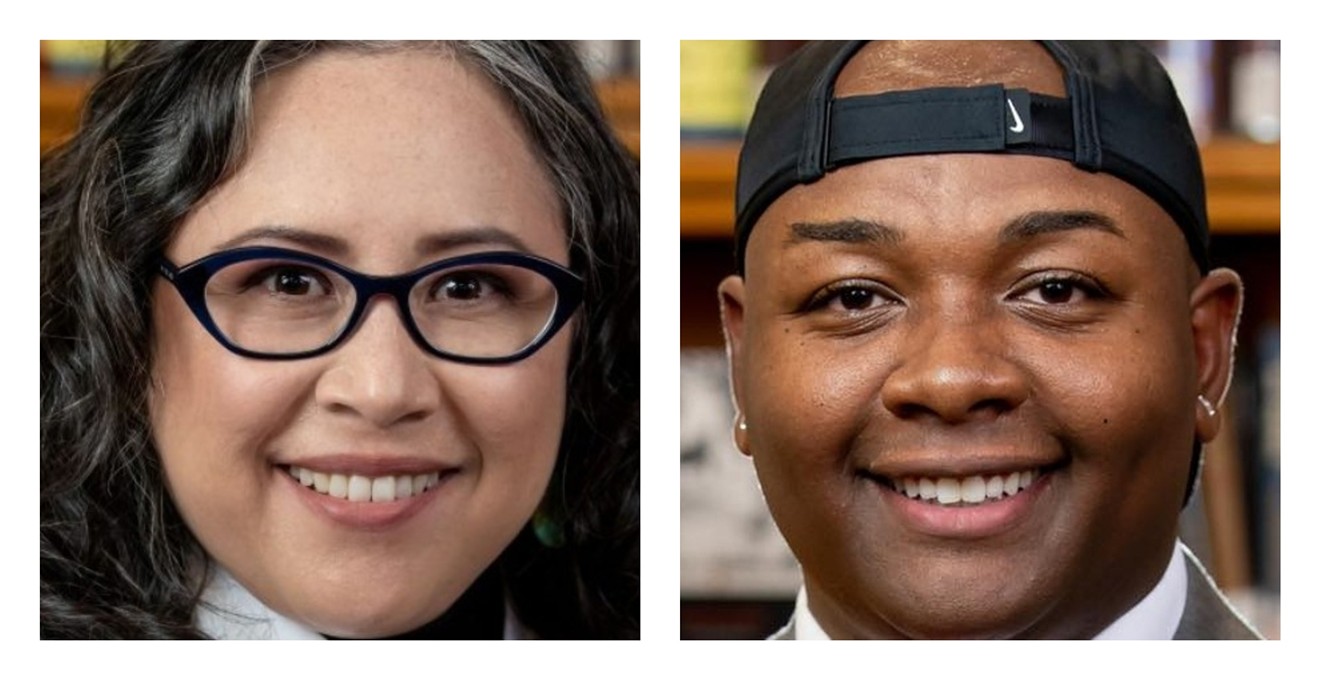 The official Denver Public Schools portraits of Board of Education president Xóchitl "Sochi" Gaytán and vice president Tay Anderson.