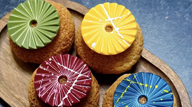 Four colorful, circular confections from Sweet Rice Flour
