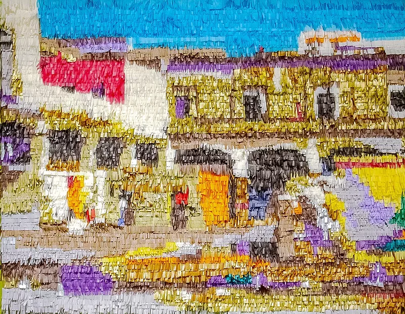 Image: Justin Favela, “Patio del Ex-Convento de San Agustín, after José María Velasco,” 2018, paper and glue on board.