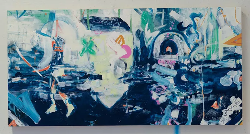 Image: Max Kauffman, “Time Is a River,” mixed media on panel.