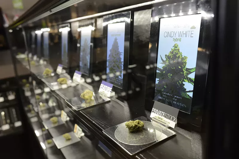 Image: The marijuana display at the Green Solution's newest store.