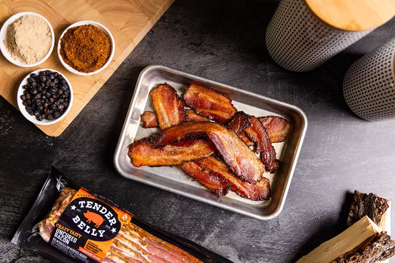 Image: cooked bacon on a baking sheet