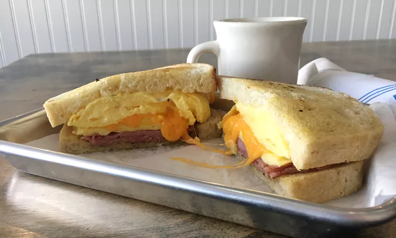 Image: Tessa's breakfast sammy, with River Bear ham, cheese and eggs.
