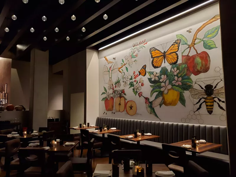Image: The chalk mural in the Apple Blossom dining room was hand drawn by pastry chef Jodi Polson.