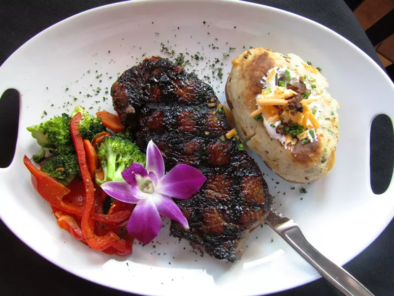 Image: a steak on a plate with a baked potato