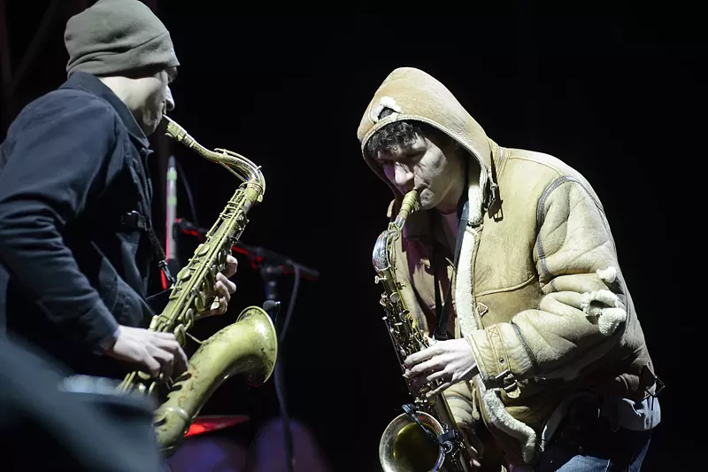 Image: Moon Hooch plays at Globe Hall on Thursday.