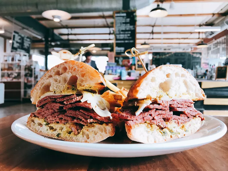 Image: Get this corned beef sandwich with Swiss cheese and chips (that's Irish for fries, you heathen) for $12 at Denver Central Market's SK Provisions.