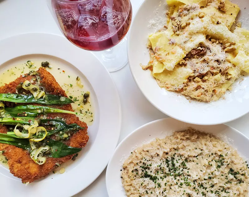 Image: various food on white plates