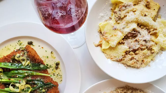 various food on white plates