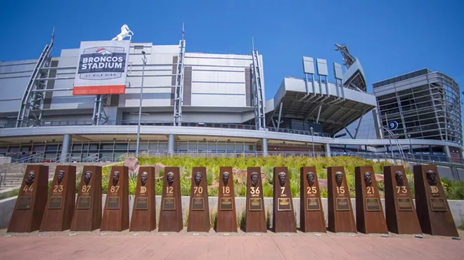Empower field at Mile High Stadium with Bucky the Bronco