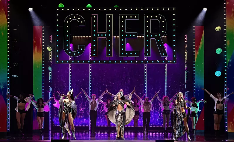 Image: photo of actors on stage in the musical called the cher show