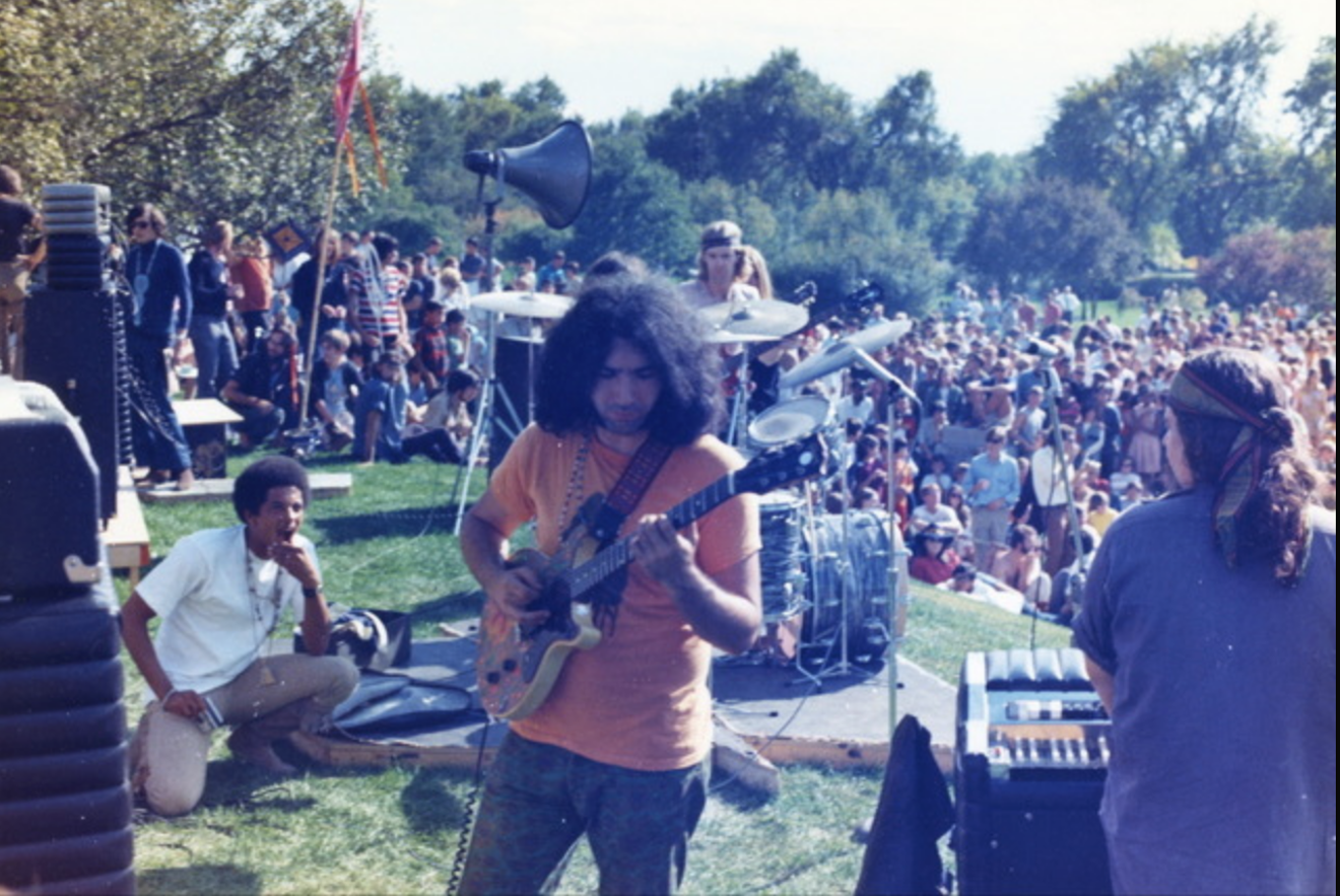 The Grateful Dead performing at the Human Be-In at City Park in 1967.