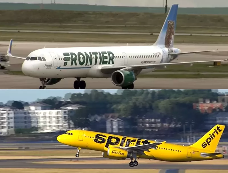 Image: Frontier plus Spirit equals Question Mark.