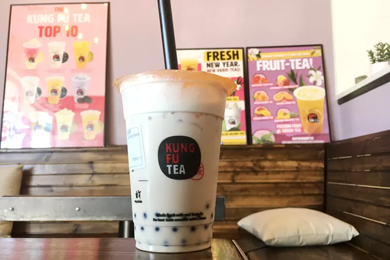 Image: The colorful decor inside Kung Fu Tea is similar to other new tea houses.