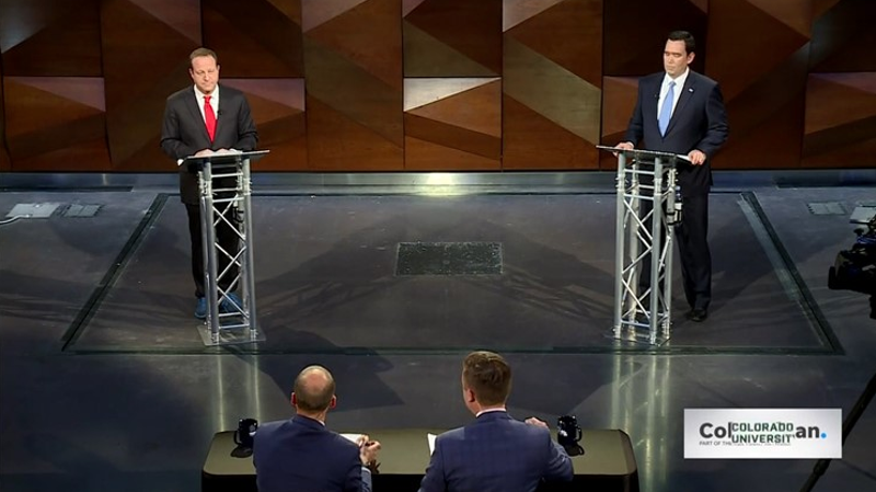 Image: Gubernatorial candidates Jared Polis and Walker Stapleton faced off at their second-to-last debate on Wednesday, October 17.