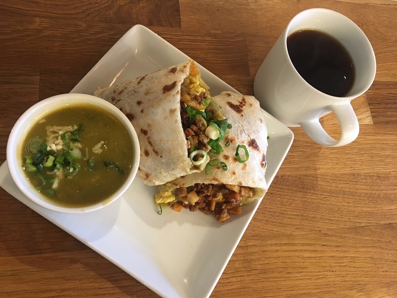 Onefold's breakfast burrito is discounted to $5 between 7 and 9 a.m. on weekdays.