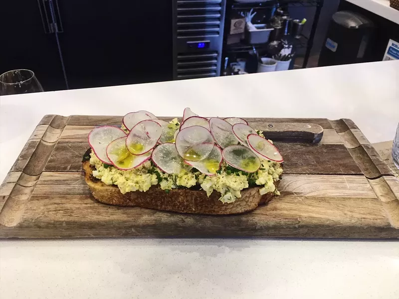 Image: Glover improves egg salad with grilled bread.