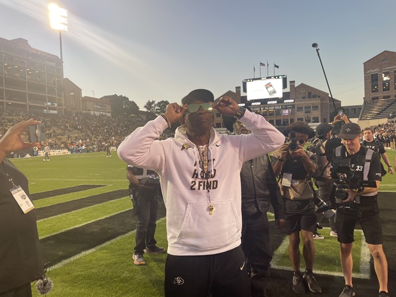 Deion Sanders put his sunglasses on before the game on Septemver 16 to hype up the crowd.