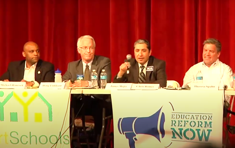 Image: Michael Hancock's 2011 opponents included Doug Linkhart, James Meijia and Chris Romer.