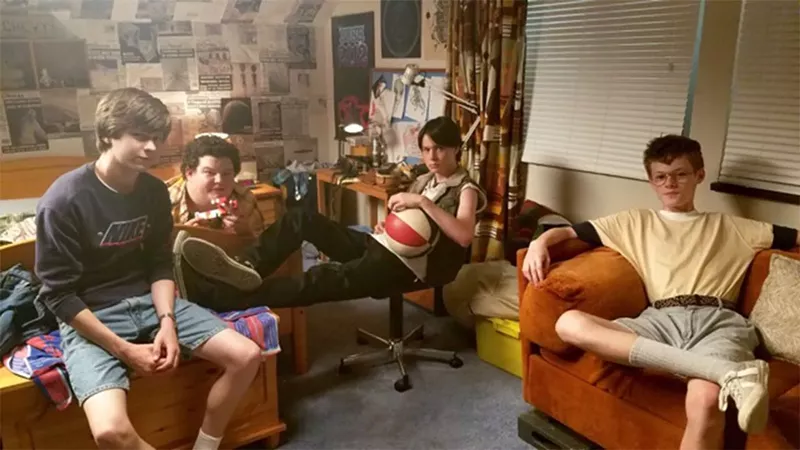 Image: The cast of Summer of 84 includes (from left): Graham Verchere as Davey Armstrong, a fanatic for Bigfoot creatures and aliens of supermarket tabloids; Caleb Emery as "Woody"; Judah Lewis as Tommy; and Cory Gruter-Andrew as Curtis.