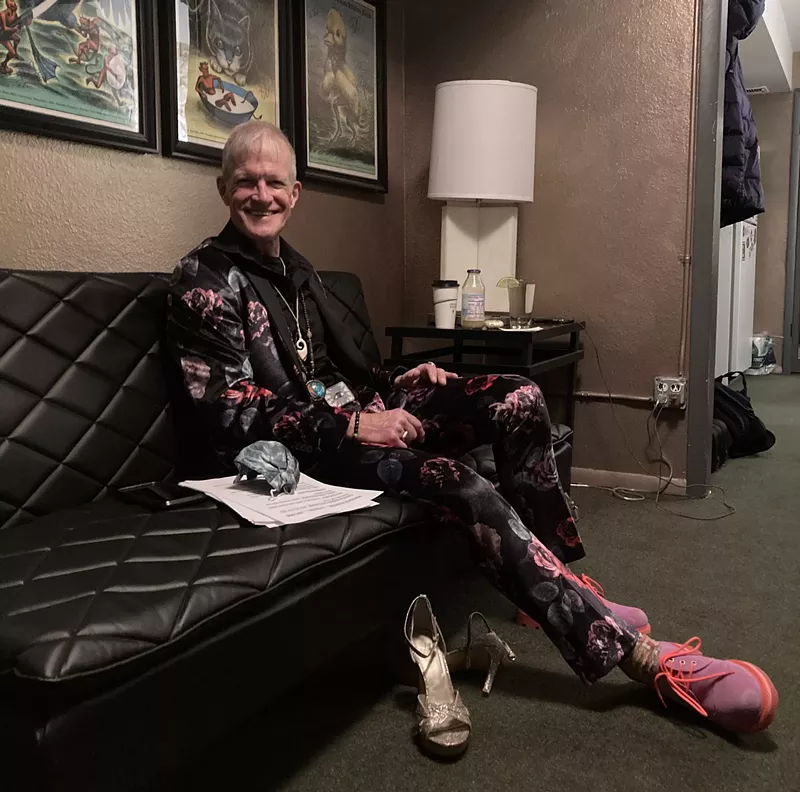 Image: Vocalist and multi-instrumentalist Will Baumgartner holds court backstage at the Boulder Theater before the Pamlico Sound's socially distant show on Friday.