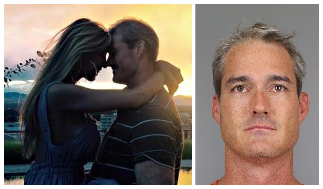Scott and Janette Pack enjoying the good life circa 2017, and Scott Pack's booking photo.