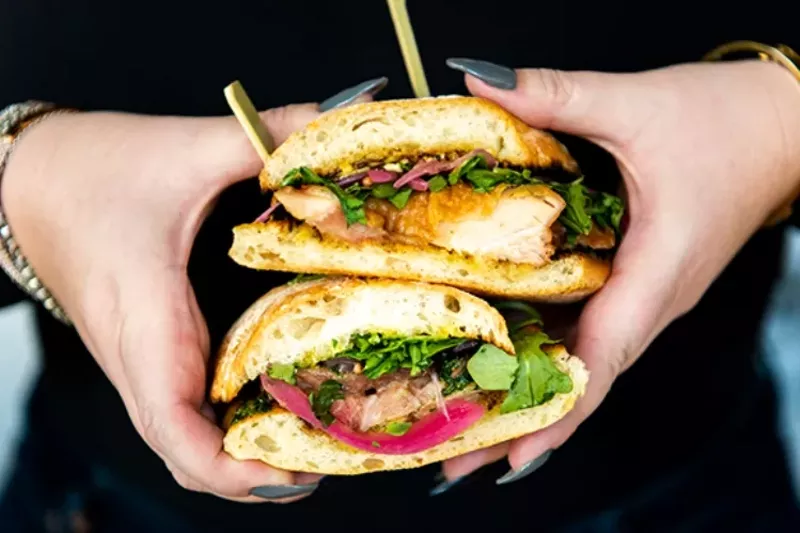 Image: A rotisserie chicken sandwich from the Rotary.