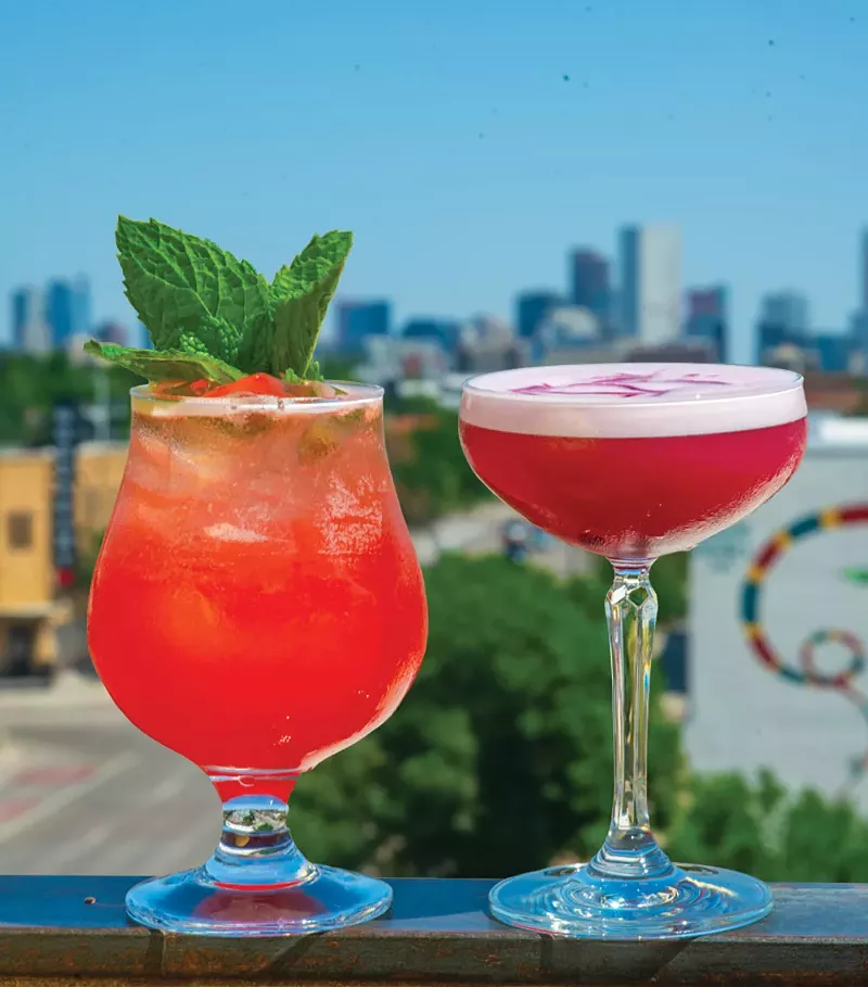 Image: patio with two drinks.