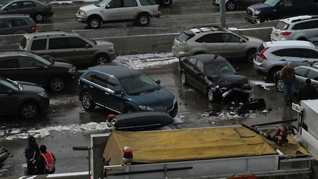 A photo from a multi-care pileup on Interstate 25 in March 2014 that killed one and injured thirty.