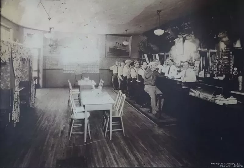 Image: The bar crowd, circa 1905, now hangs on the wall at the Thunderbird.