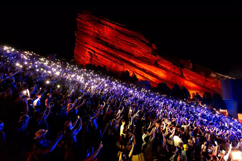 Image: Crowd shot of Red Rocks during GRiZ's ’10-’17 set. 