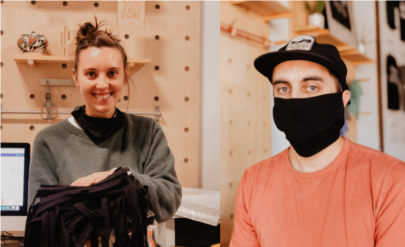 Image: Taylor (left) and Tanner Barkin started their small business back in 2014, before masks became a Moore Collection focus.