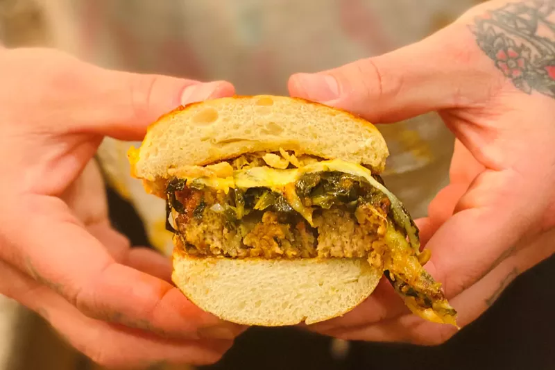 Image: Chef Cliff Blauvelt's meatloaf sandwich with collards, kimchi, bacon and Jarlsberg cheese will be on the menu at Open.