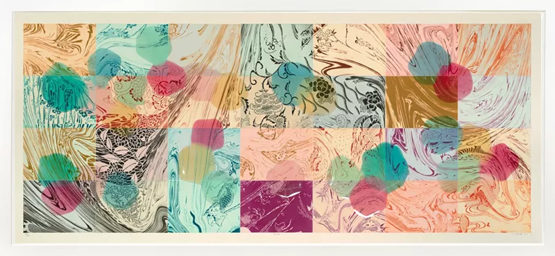 Image: Image by Judy Pfaff, boba intaglio surface roll on Kozo with glitter and resin.