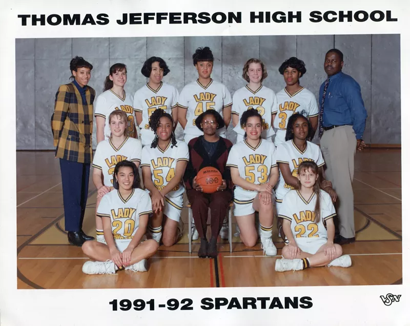 Image: Kathryn Kindle-Hughes (center) coached many Thomas Jefferson teams over the years.