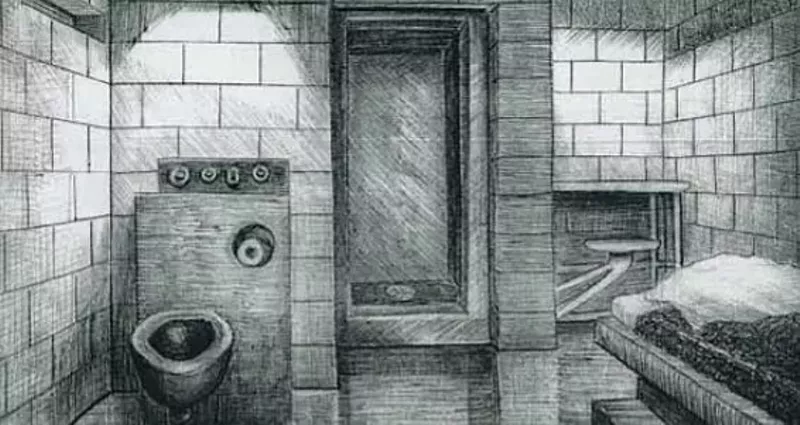Image: A drawing of his cell by ADX inmate Thomas Silverstein, who spent 36 years in solitary confinement.