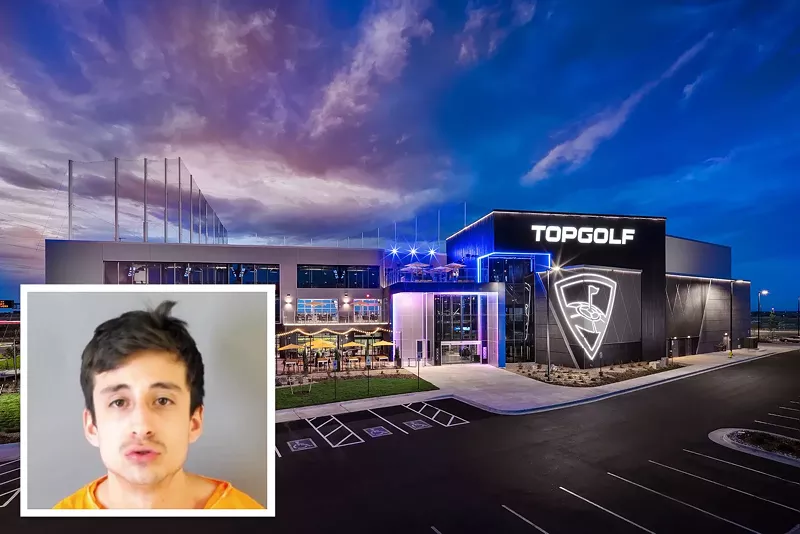 Image: A mugshot of Victor Salazar-Guarache on top of the Thornton Topgolf location.