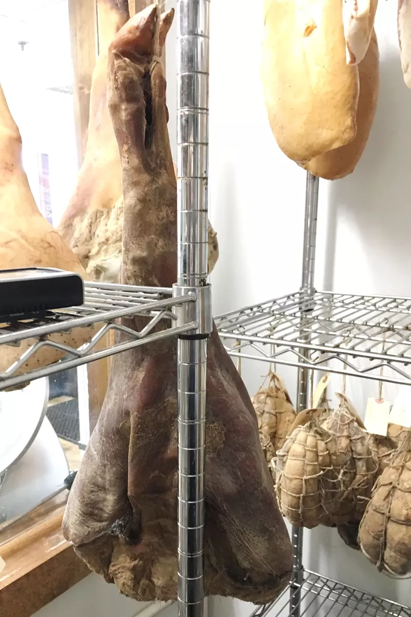 Image: This country ham has been aging at Il Porcellino for 27 months.