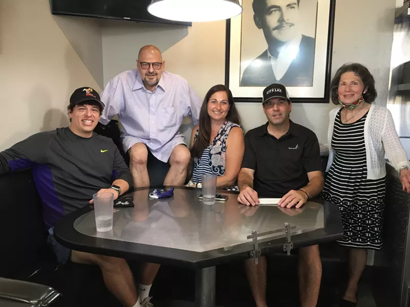 Image: Alex Barakos, Dean Contos, Nikki Phillips and Dean Phillips run the restaurants founded by Pete and Elizabeth Contos (right).