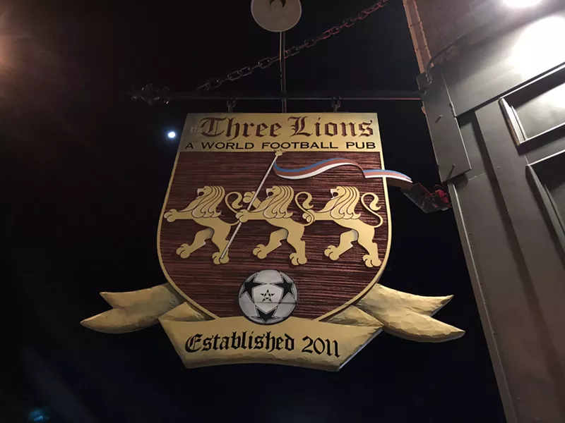 Image: The English-style pub sign lets people along Colfax know what Three Lions is all about: football, or what many people around these parts call soccer.