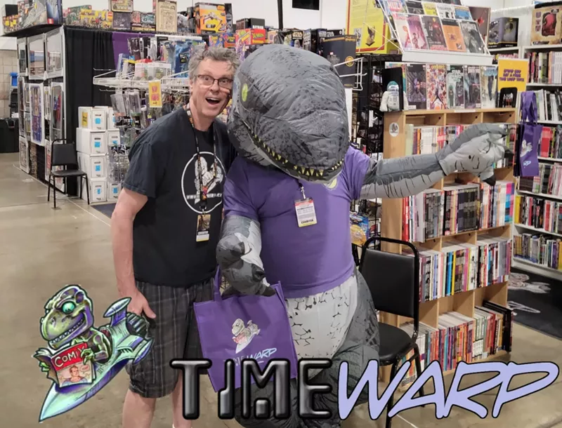 Image: Wayne Winsett and the Time Warp mascot at FAN EXPO Denver 2022