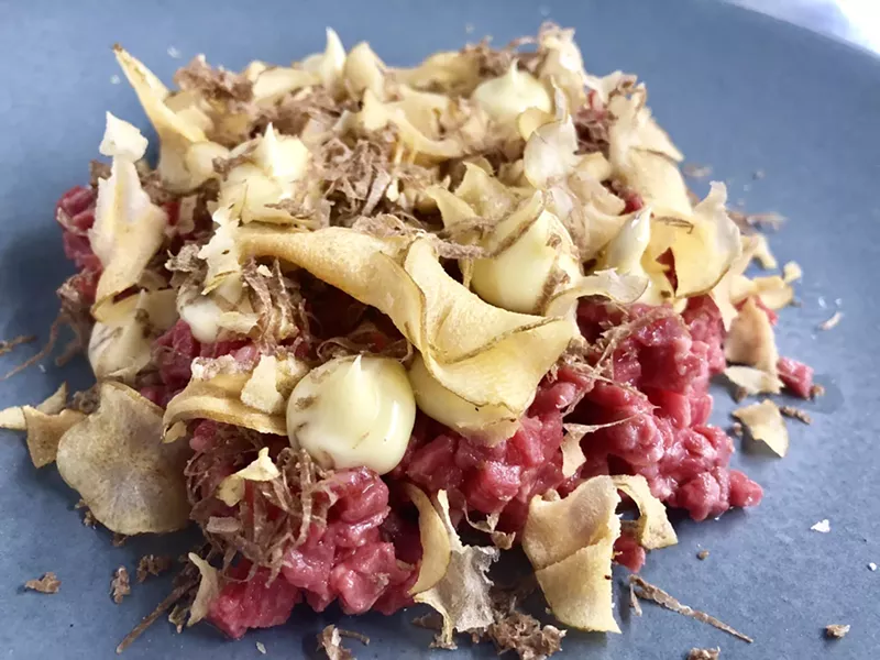 Image: At Oak at Fourteenth, Chef Steve Redzikowski is matching white truffle to beef tartare.