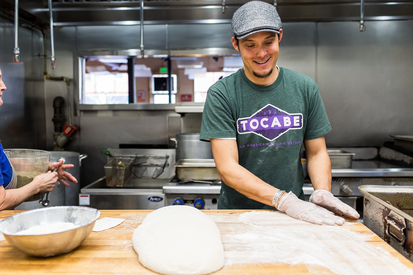 Tocabe's Ben Jacobs making fry bread.