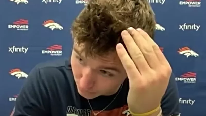 Image: Drew Lock meeting the press virtually after the Broncos were thumped by the Las Vegas Raiders.