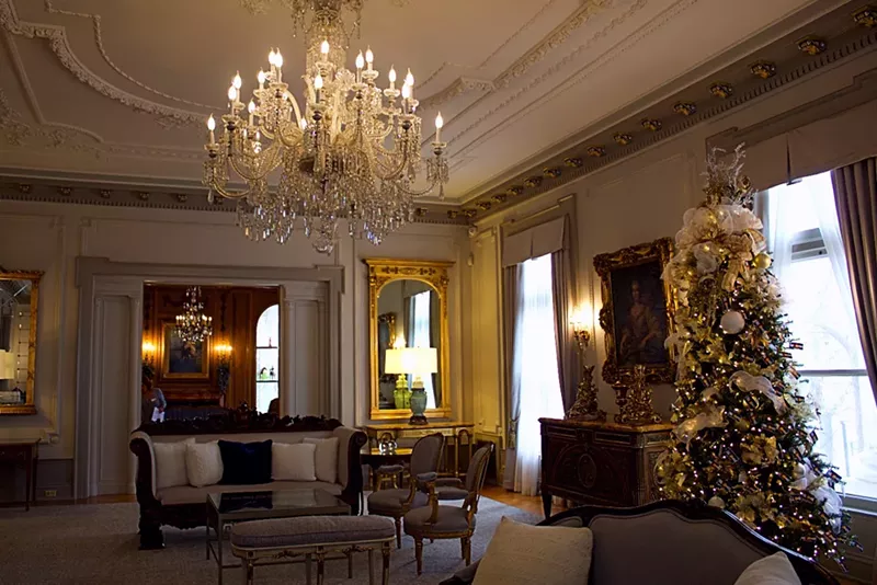 Image: The drawing room inside of the Governor's Residence at the Boettcher Mansion.