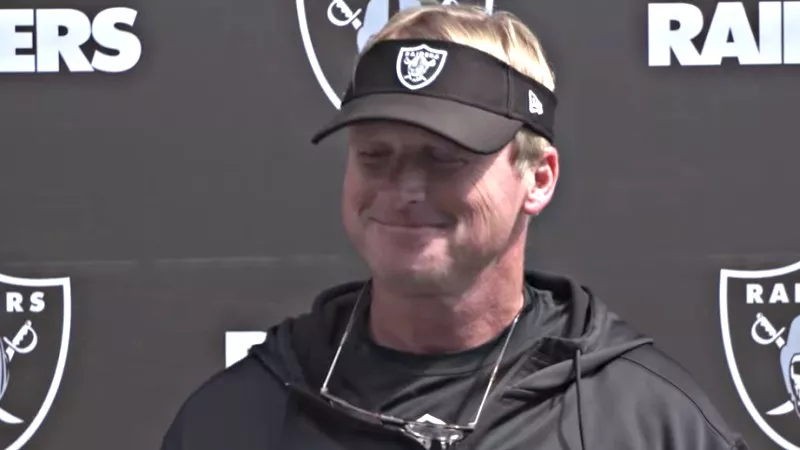 Image: Oakland Raiders coach Jon Gruden made plenty of Chucky faces during his team's loss to the Broncos on September 16.